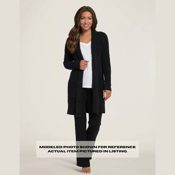 Barefoot Dreams M Black Cardigan | CozyChic Ultra Lite, Duster, Drawstring - Picture 2 of 10